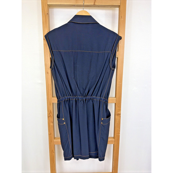 Lazenzaro Blue Pockets Sleeveless Collared Utility Snap Up Dress #1563 Size MED - Picture 4 of 5